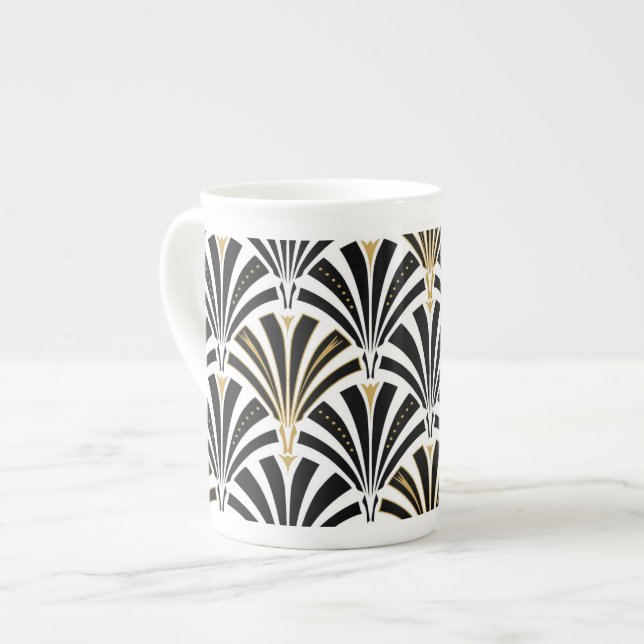 Art Deco fan pattern - black and white Bone China Mug (Front Left)