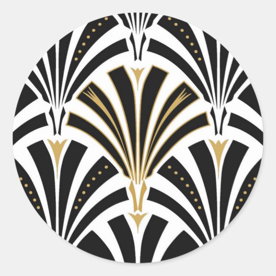 Art Deco fan pattern black and white Classic Round Sticker