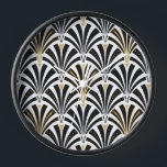 Art Deco fan pattern - black and white Clock<br><div class="desc">Digital reproduction of a classic,  Art Deco wallpaper,  fan pattern - black on white,  embellished with gold</div>