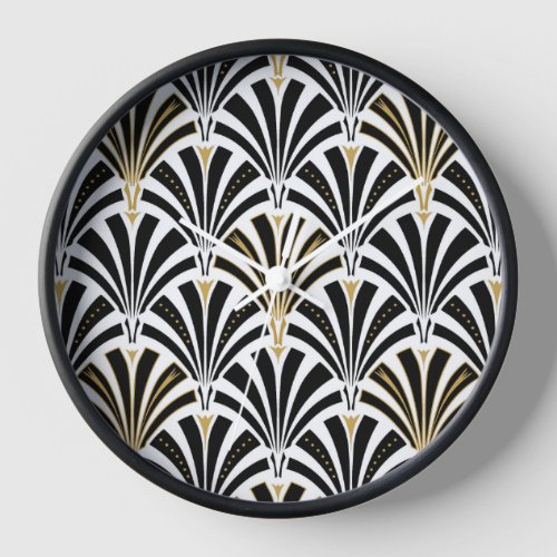 Art Deco fan pattern _ black and white Clock