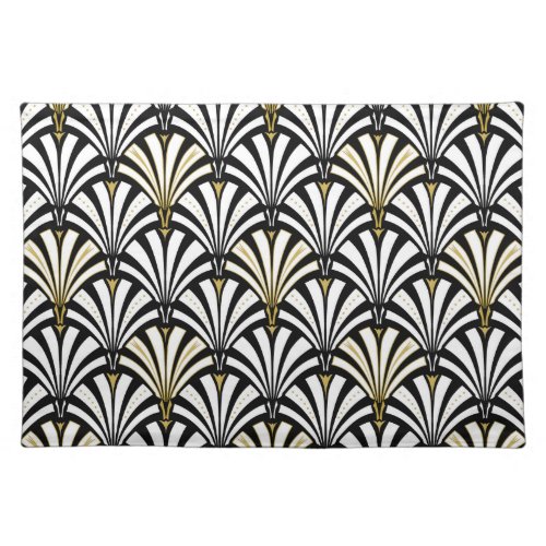 Art Deco fan pattern _ black and white Cloth Placemat