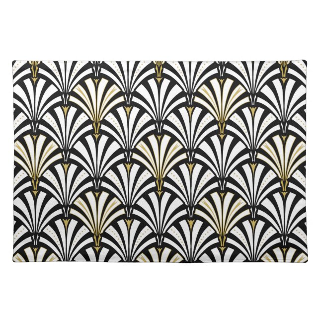 Art Deco fan pattern - black and white Cloth Placemat (Front)