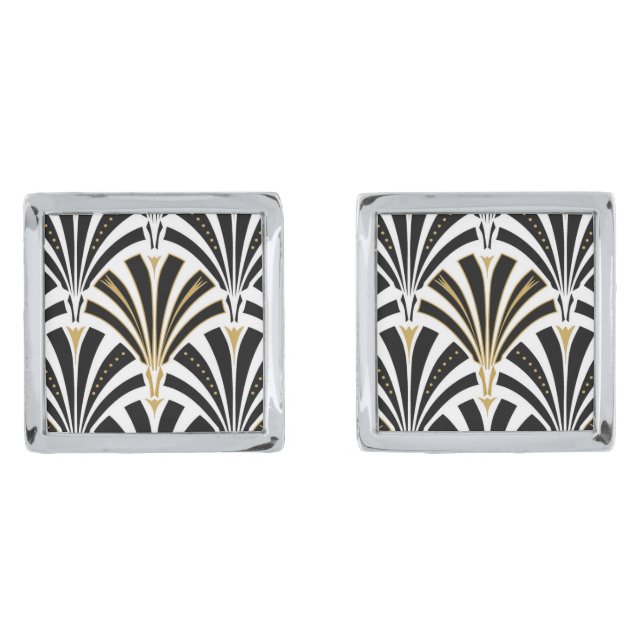 Art Deco fan pattern - black and white Cufflinks (Front)