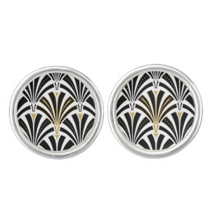Art Deco fan pattern - black and white Cufflinks