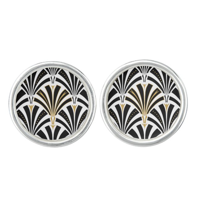 Art Deco fan pattern - black and white Cufflinks (Front)