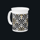 Art Deco fan pattern - black and white Drink Pitcher<br><div class="desc">Digital reproduction of a classic,  Art Deco wallpaper,  fan pattern - black on white,  embellished with gold</div>