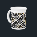 Art Deco fan pattern - black and white Drink Pitcher<br><div class="desc">Digital reproduction of a classic,  Art Deco wallpaper,  fan pattern - black on white,  embellished with gold</div>