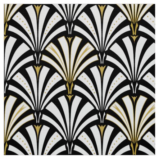 Art Deco fan pattern black and white Fabric Zazzle