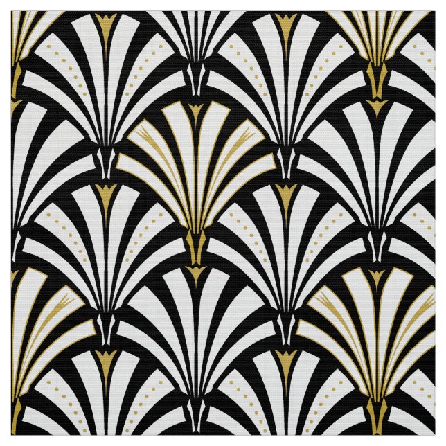 Art Deco fan pattern - black and white Fabric (Swatch)