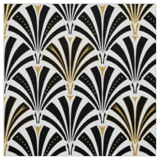 Art Deco fan pattern - black and white Fabric