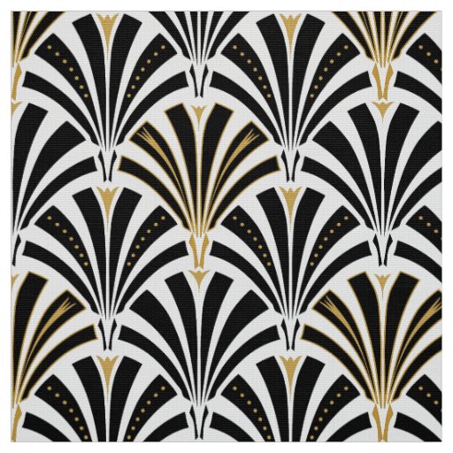 Art Deco fan pattern - black and white Fabric | Zazzle