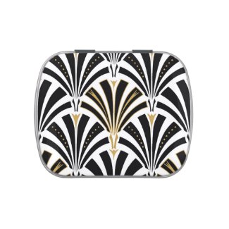 Art Deco fan pattern - black and white Jelly Belly Tin
