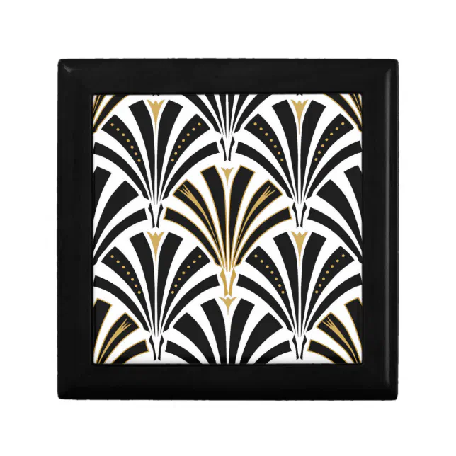 Art Deco fan pattern black and white Keepsake Box Zazzle