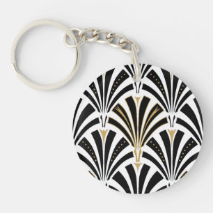 Art Deco fan pattern - black and white Keychain