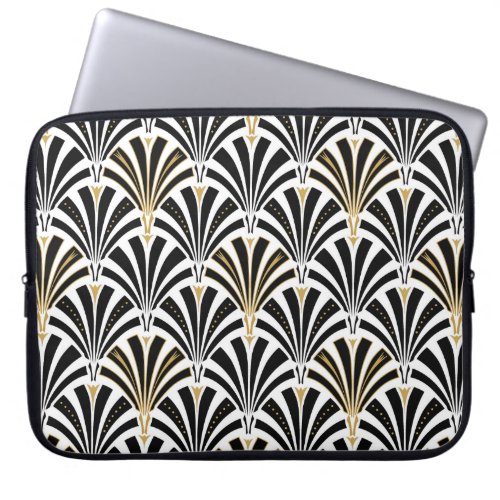 Art Deco fan pattern _ black and white Laptop Sleeve