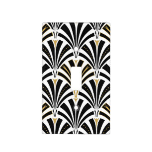Art Deco fan pattern - black and white Light Switch Cover