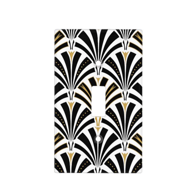 Art Deco fan pattern - black and white Light Switch Cover (Front)