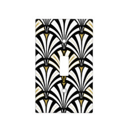 Art Deco fan pattern - black and white Light Switch Cover
