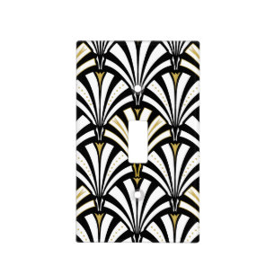 Art Deco fan pattern - black and white Light Switch Cover