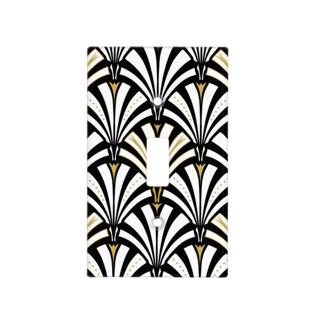 Art Deco fan pattern - black and white Light Switch Cover (Front)