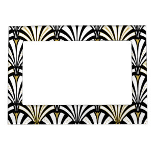 Art Deco fan pattern - black and white Magnetic Picture Frame