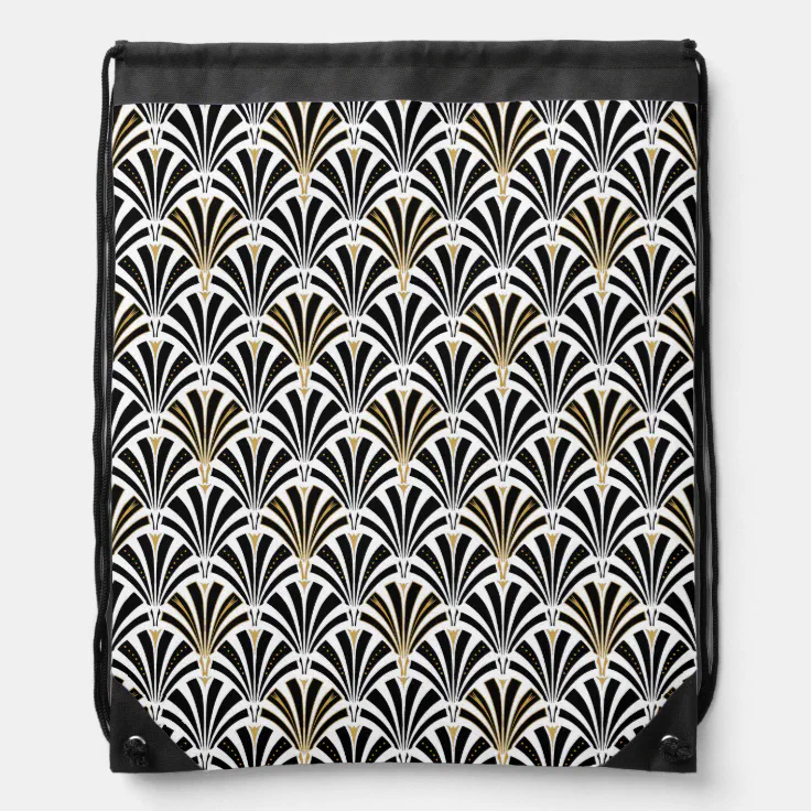 Art Deco fan pattern - black and white Messenger B Drawstring Bag | Zazzle
