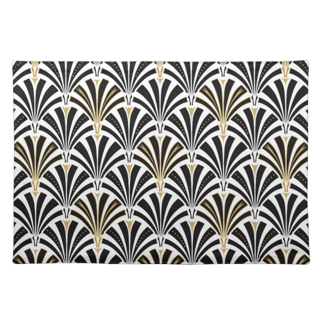 Art Deco fan pattern - black and white Placemat (Front)