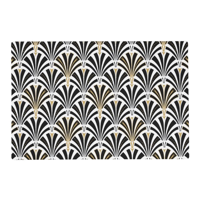 Art Deco fan pattern - black and white Placemat (Front)