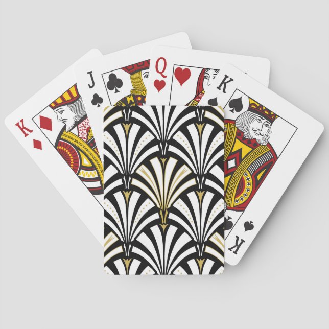 Art Deco fan pattern - black and white Poker Cards (Back)
