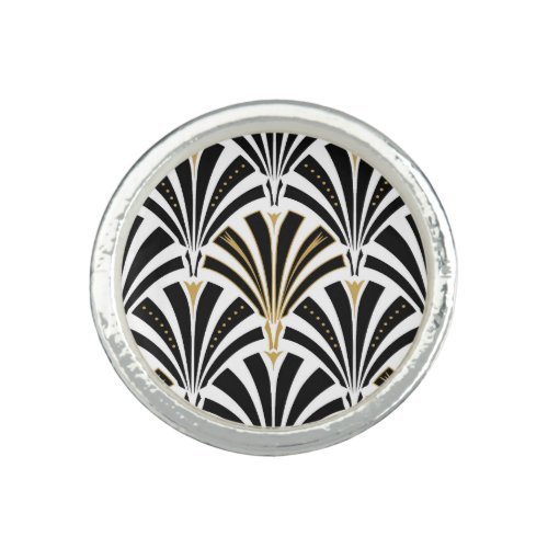 Art Deco fan pattern _ black and white Ring