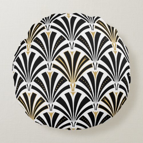 Art Deco fan pattern _ black and white Round Pillow
