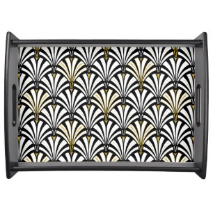 Art Deco fan pattern - black and white Serving Tray