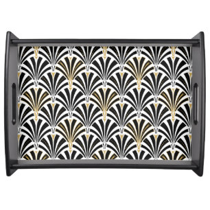 Art Deco fan pattern - black and white Serving Tray