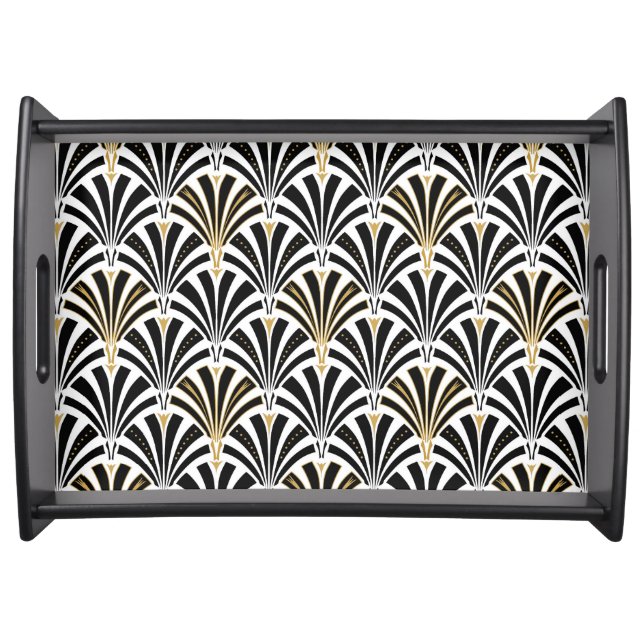 Art Deco fan pattern - black and white Serving Tray (Front)
