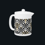 Art Deco fan pattern - black and white Teapot<br><div class="desc">Digital reproduction of a classic,  Art Deco wallpaper,  fan pattern - black on white,  embellished with gold</div>