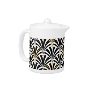 Art Deco fan pattern - black and white Teapot