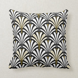 Art Deco fan pattern - black and white Throw Pillow