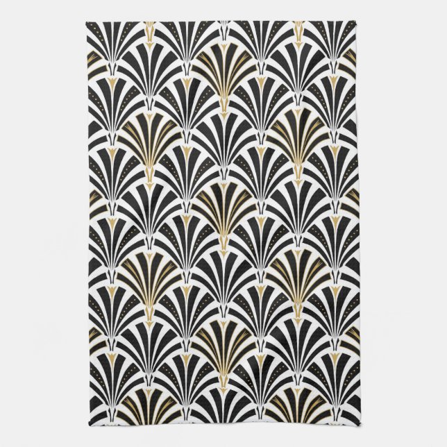 Art Deco fan pattern - black and white Towel (Vertical)