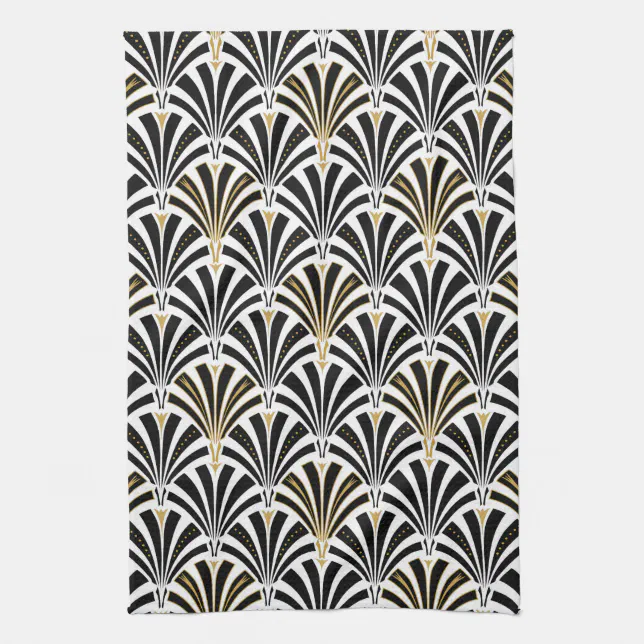 Art Deco fan pattern - black and white Towel | Zazzle