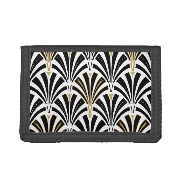 Art Deco fan pattern - black and white Trifold Wallet (Front)