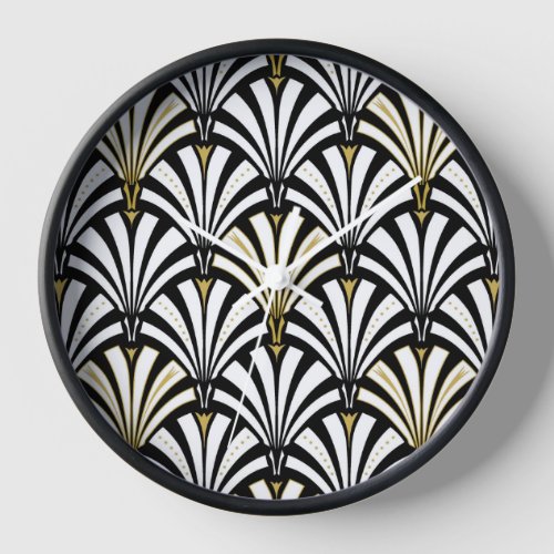 Art Deco fan pattern _ black and white Wall Clock