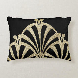 Art deco fan pattern black bronze elegant vintage accent pillow