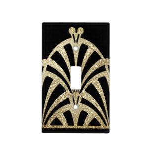 Art deco fan pattern black bronze elegant vintage light switch cover