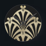 Art deco fan pattern black bronze elegant vintage round clock<br><div class="desc">An art deco fan pattern in black and bronze. An elegant vintage design.</div>