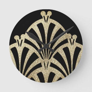 Art deco fan pattern black bronze elegant vintage round clock