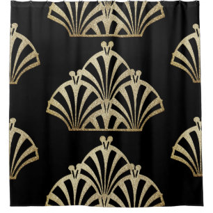 Art deco fan pattern black bronze elegant vintage shower curtain