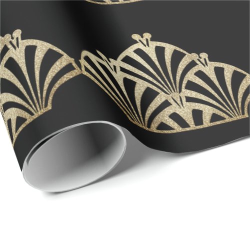 Art deco fan pattern black bronze elegant vintage wrapping paper
