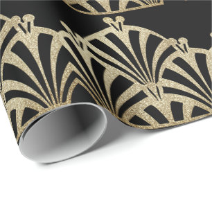 Art deco fan pattern black bronze elegant vintage wrapping paper