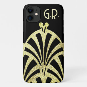 Art deco fan pattern black gold elegant vintage iPhone 11 case