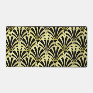Art deco fan pattern black gold elegant vintage desk mat